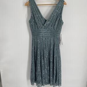 JS Collections Dress Women’s 6 Sleeveless Green Lace/Sequin Formal Cocktail NWT